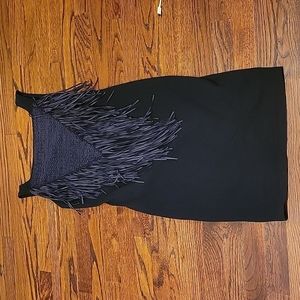 D. Exterior Black Straight Dress with Fringe Size S